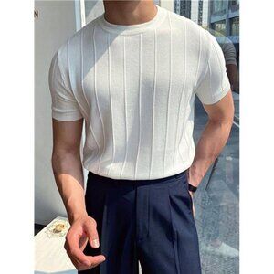 Men Solid Ribbed Knit Top, Elegant Men Shirt